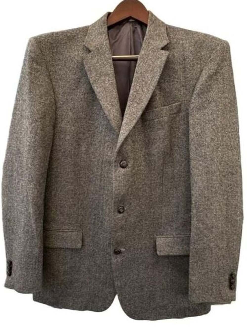 Merona Mens Herringbone Tweed Blazer Jacket Gray Wool Blend Sport Coat 44L Long